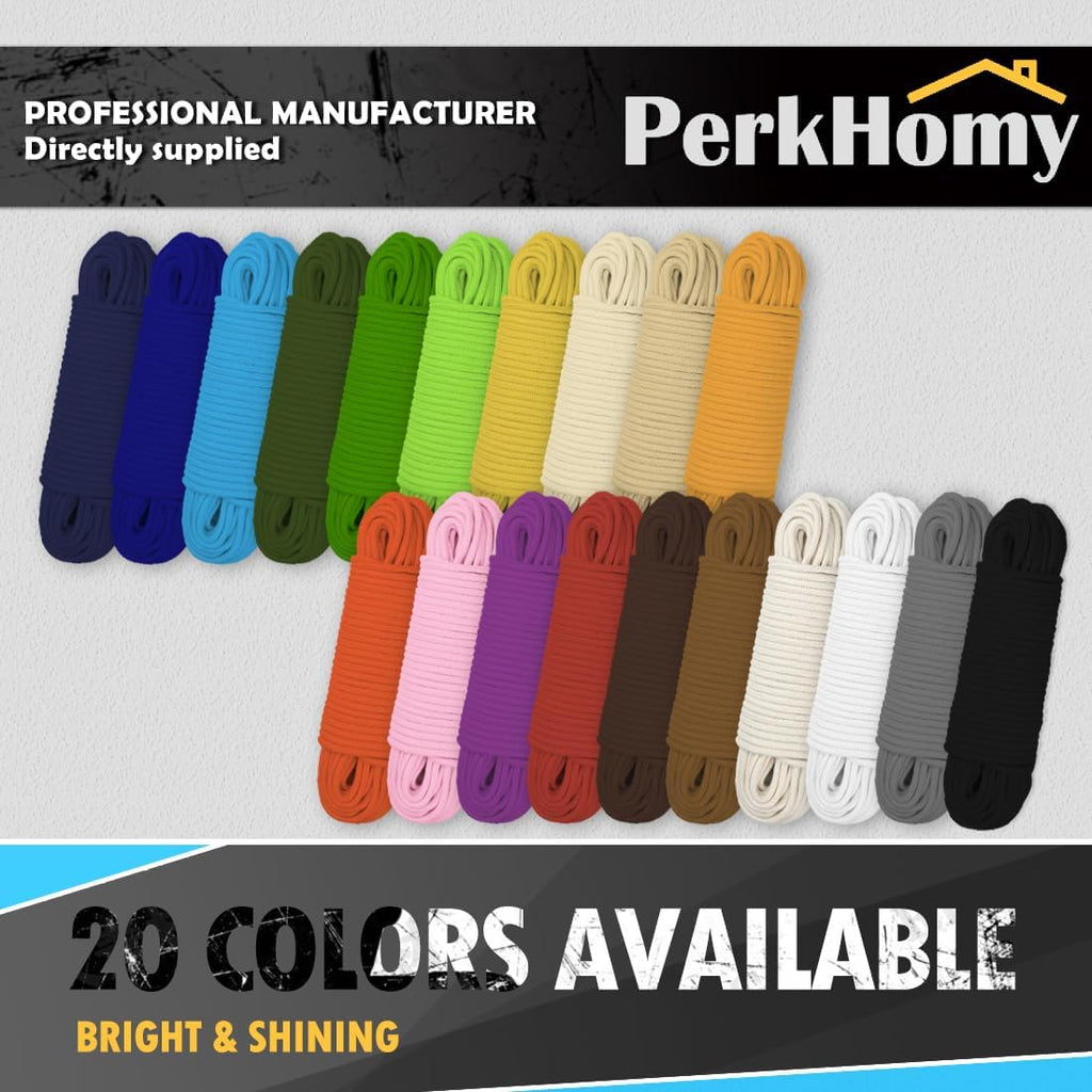 PerkHomy Cotton Rope 3/16" (5mm) 100 ft Multi Purpose Utility Diamond Braided Cord, Natural Cotton for Clothes Line Camping Crafting Flag Pole, Black