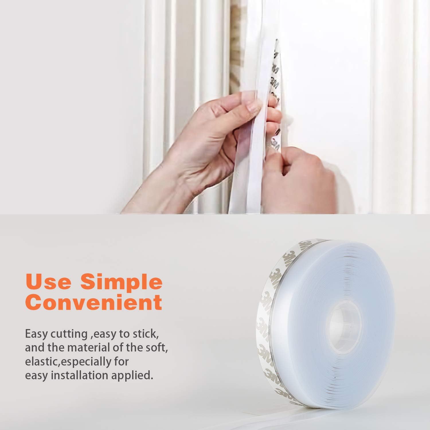 26 Feet Silicone Seal Strip, Transparent, 60MM - Door & Window Seal, Draft Stopper, Adhesive Tape for Doors, Windows & Shower Glass Gaps