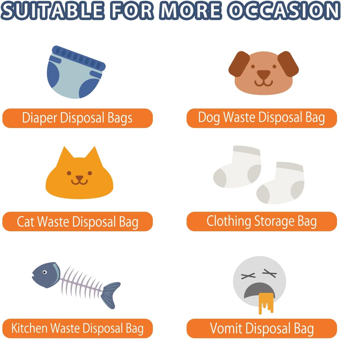Odor Sealing Disposable Diaper Bags, 200 Count, White, Large Capacity, Unscented Diaper Trash Bags, Safety, Multiple Specifications, Wide Application, Easy to Use