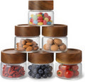 6-Pack 4 oz Stackable Airtight Glass Canisters with Acacia Lids - Small Mason Jars for Overnight Oats, Spice Storage, Herb Keepers, Pantry Organization and Dry Food Storage