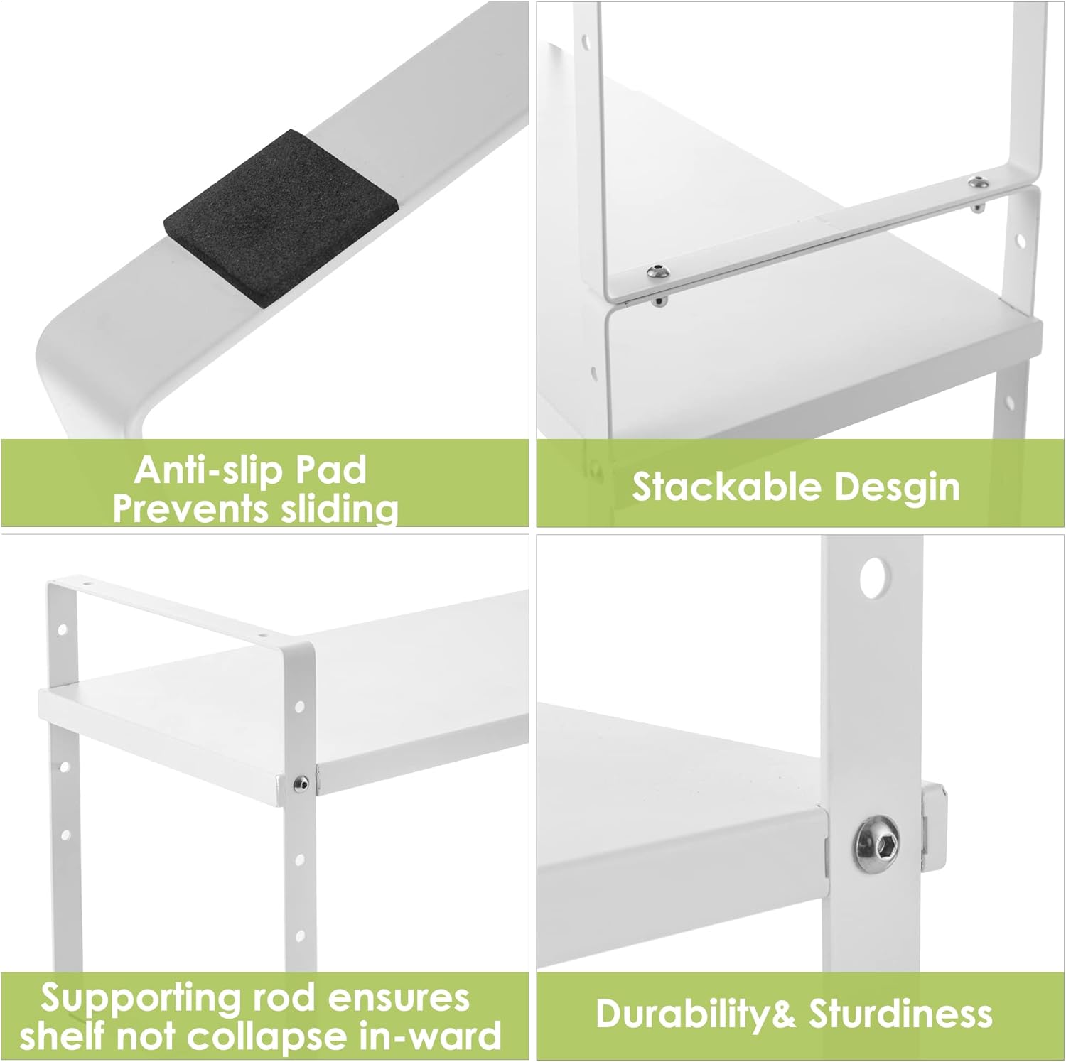 Expandable Cabinet Shelf Organizer Rack, Stackable Kitchen Counter Storage Shelves Stand, Adjustable Height Pantry Shelf Spice Rack (White, 2 Pack)