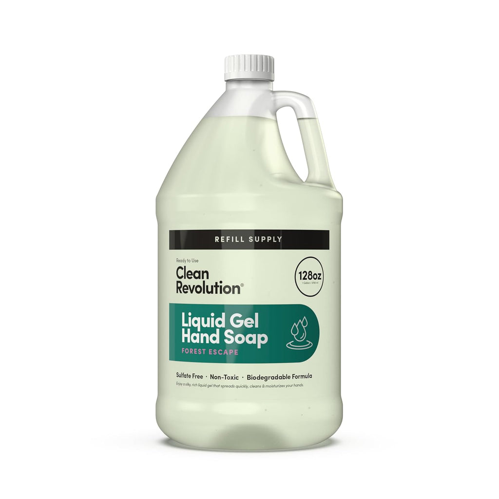 Clean Revolution Liquid Gel Hand Soap, Silky Rich Liquid, Quick Lather, Fast Rinsing, Contains Real Essential Oils (Forest Escape) 128 Fl Oz