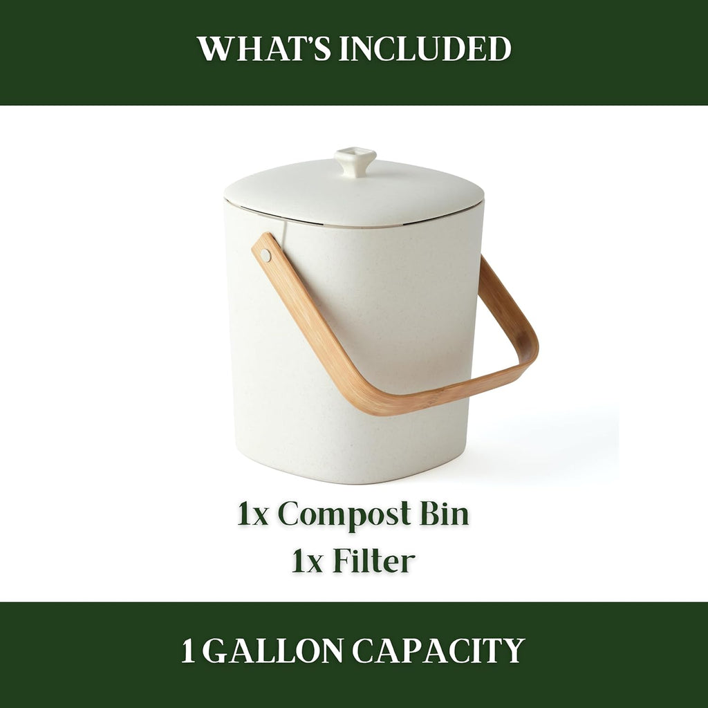 Bamboozle Countertop Compost Bin Kitchen | 1 Gallon | Odorless Composting Bin with Filters | Indoor Compost Bin with Lid | Plant Based Kitchen Composter for Food Scraps & Waste Recycling