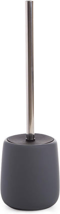 BINO | Toilet Brush with Holder Silicone Coated Ceramic, Grey | Toilet Bowl Brush and Holder Bowl | Bathroom Cleaner