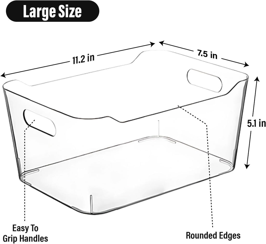 Clear Plastic Storage Bins for Kitchen Organization or Pantry Organizers and Storage, Freezer Fridge Organizer Containers Bin for Organizing Refrigerator Closet Cabinet Organizers
