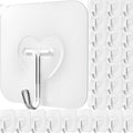 DGYB 30 Pcs Clear Adhesive Hooks for Hanging 22lb Self Adhesive Wall Hooks Heavy Duty Waterproof Transparent Sticky Hooks for Shower Home Bathroom Kitchen Office
