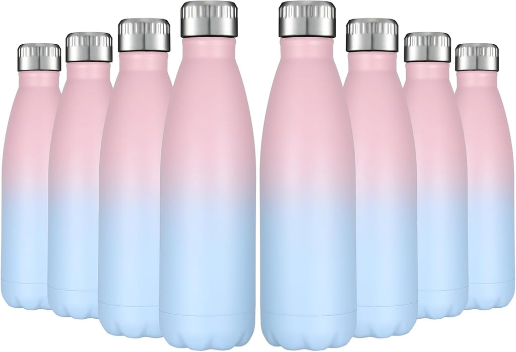 HASLE OUTFITTERS 17oz Stainless Steel Water Bottles Bulk, Vacuum Insulated Water Bottles Double Walled Reusable Metal Sports Water Bottles Keep Drinks Hot and Cold, Pink Blue, 8Packs