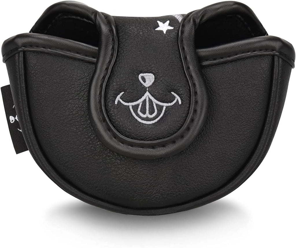 BIG TEETH Putter Cover Mallet Putter Cover Half Mallet Small Golf Headcover, Mini Club Head Protector Magnetic Closure Black Leather for Odyssey White Hot #5 Golf Rossie Tour Edge Chipper etc