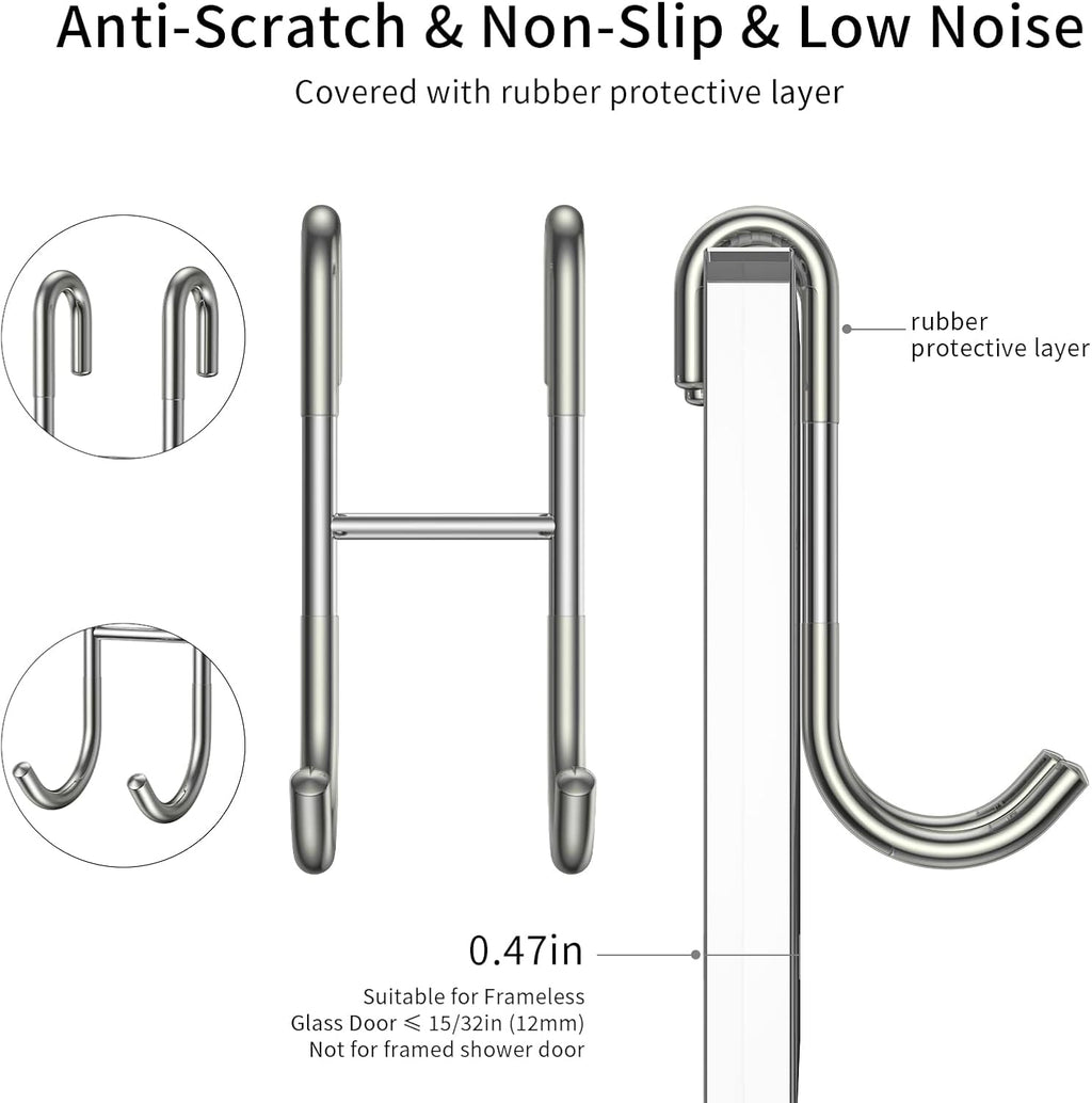 Shower Squeegee Set, 10-Inch Stainless Steel Squeegee for Bathroom, Shower Doors, Mirrors, Tiles, and Car Windows - 100% Streak Free, Includes Shower Door Hook, Adhesive Hook and Spare Silicone Blade