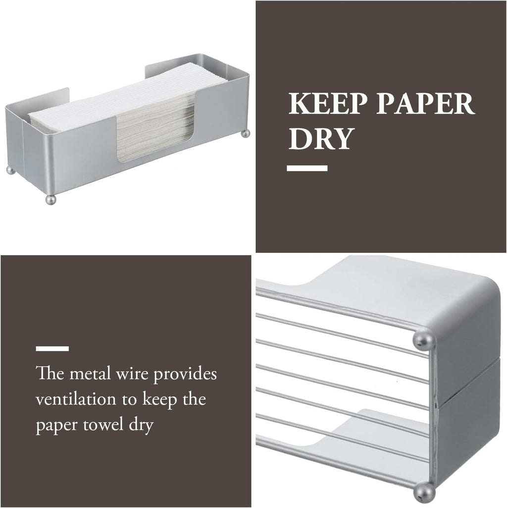 MyGift Paper Towel Holder, Modern Silver Tone Metal Tabletop Paper Dispenser, Commercial Folded Paper Tray for Guest Bathroom