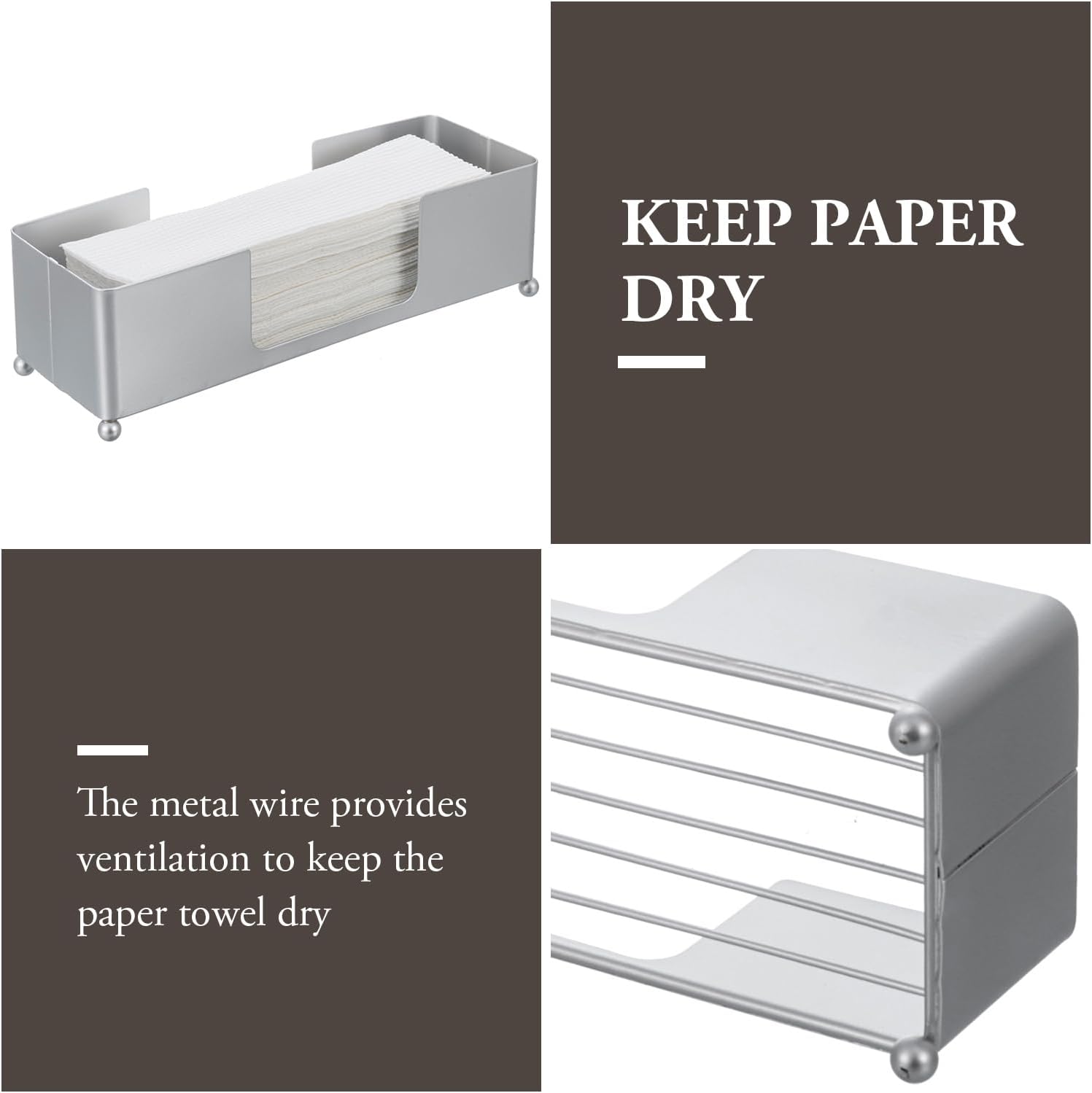 MyGift Paper Towel Holder, Modern Silver Tone Metal Tabletop Paper Dispenser, Commercial Folded Paper Tray for Guest Bathroom