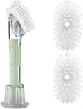 Soap Dispensing Replacement Dish Brush Storage Set with 2 PCS Brush Refills & Holder - RIMAY Dispenser Scrub Cleaning Scrubber Kitchen Dishwashing Dish Wand Handle for Dishes/Pans/Pots/Sink(Green)