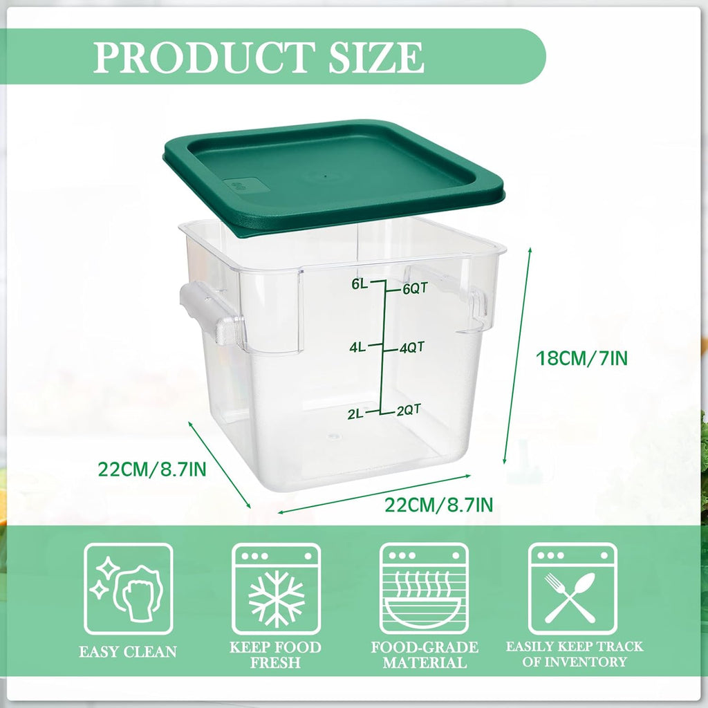 Lallisa 8 Pack 6 Qt Commercial Food Storage Containers with Lids Square Food Storage Container Clear Cereal Storage Containers for Kitchen Freezer Pantry Restaurant Flour Sugar(Green Lids)