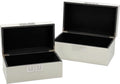 Galt International Storage Box Set Decorative Storage Box w/Hinged Lid Classic Design Wood Decor Boxes with Geometric Clasp Storage for Bedroom & Home - Set of 2 (White & Silver)