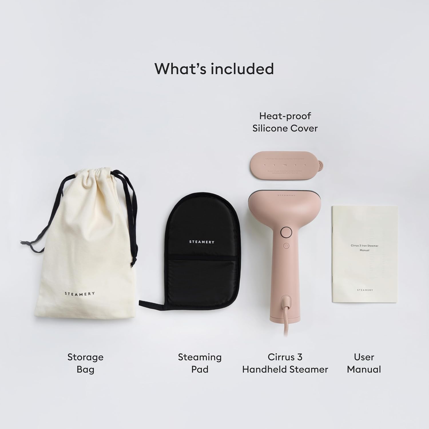 Steamery Handheld Clothes Steamer Cirrus 3, 1200W, US Plug, Heated Ironing Plate, Fast Heat Up, Garment Wrinkle Remover, Pink