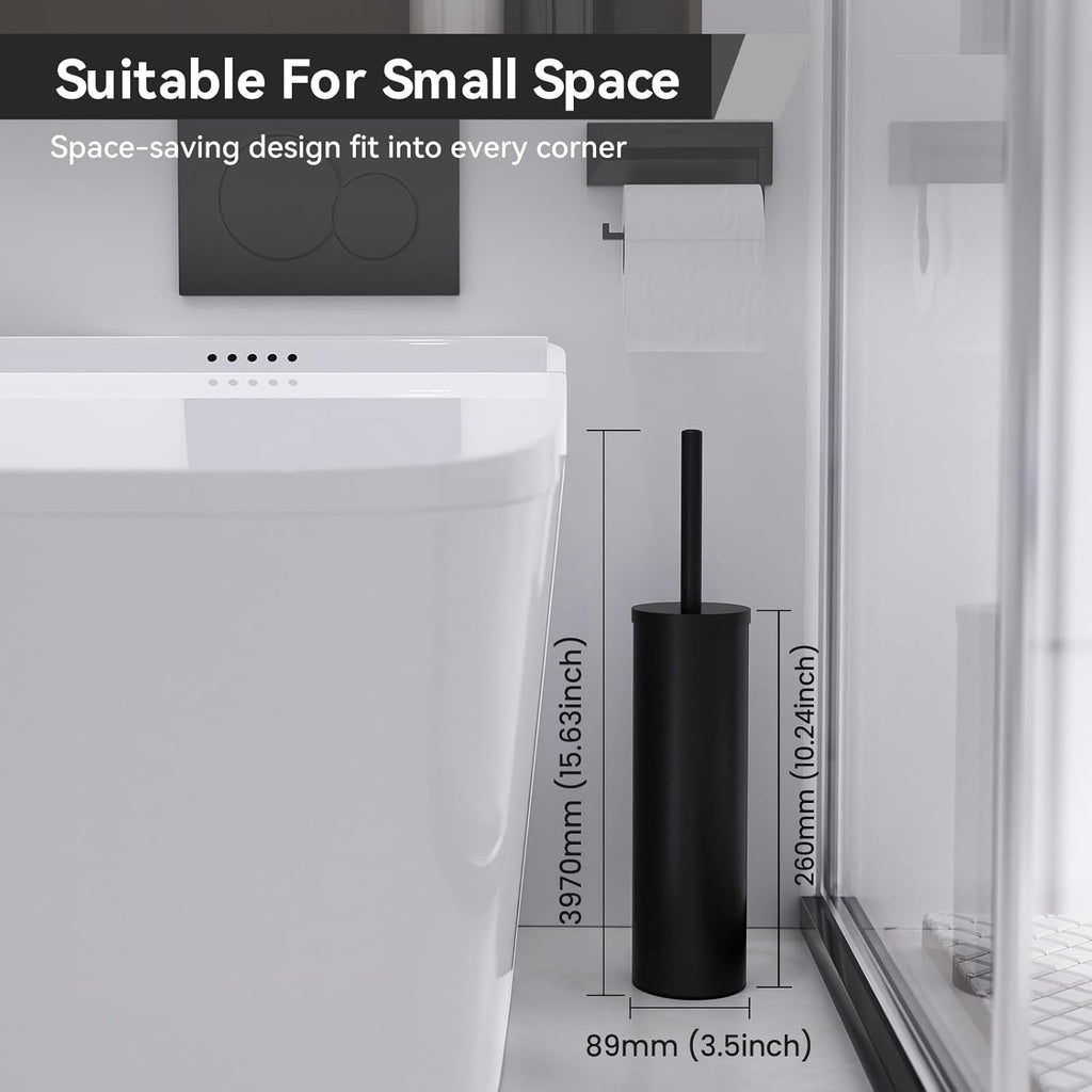 DOWRY Toilet Brush and Holder for Bathroom Storage Organization Deep Cleaning Covered Brush Cleaner Black Toilet Brush with 2 Brush Holders,Black Round