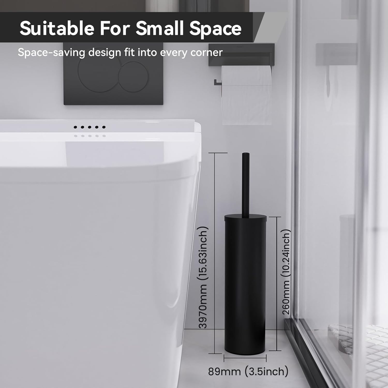DOWRY Toilet Brush and Holder for Bathroom Storage Organization Deep Cleaning Covered Brush Cleaner Black Toilet Brush with 2 Brush Holders,Black Round