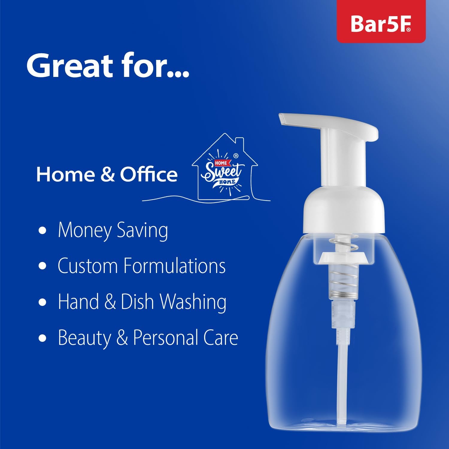 Bar5F Foaming Pump Bottle for Dr. Bronner's Castile Soap and All Generic Concentrated or Regular Soaps, 8.5-Ounce Clear