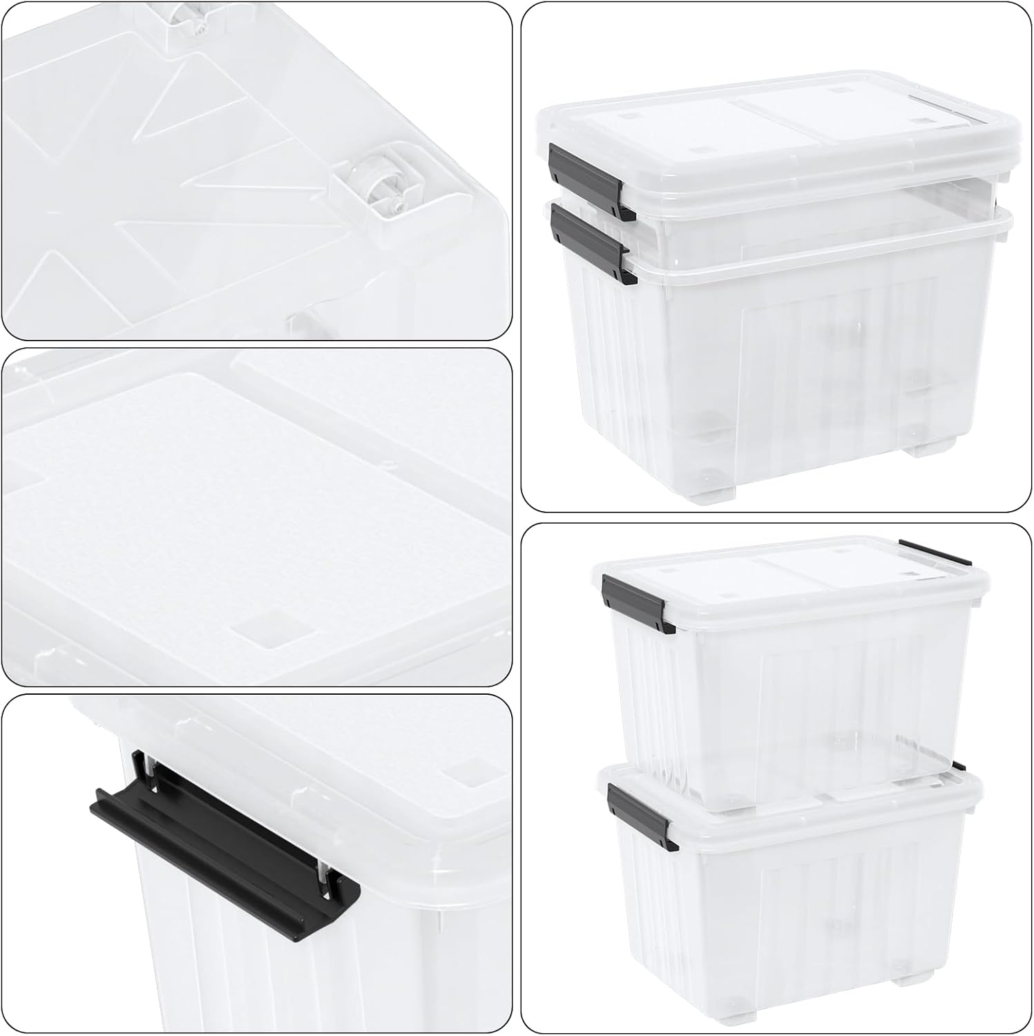 Kiddream 50 Quarts Clear Plastic Latching Boxes with Wheels, Large Storage Bins with Lids Set of 4