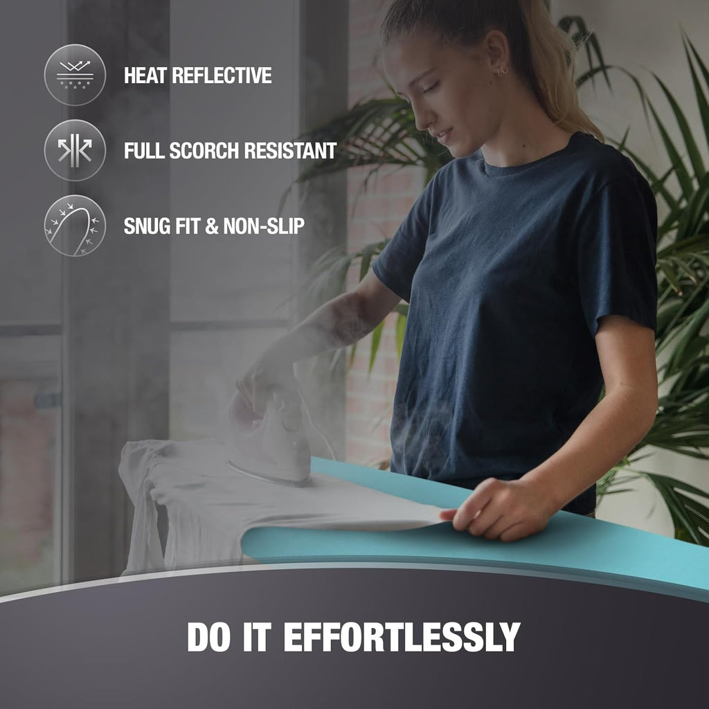 Extra Thick Ironing Board Covers with Pad Standard Size 15x54, Heat Reflective Full Scorch Resistant Padding, Snug Fit Non-Slip Nose Pocket Fastener Straps Elastic Edges, Turquoise