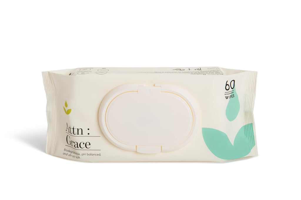Attn: Grace Flushable Wet Wipes for Women (60 Ct) - Cleanse and Refresh with Aloe Vera and Coconut Oil/Soft & Natural Ingredients Soothe Sensitive Skin