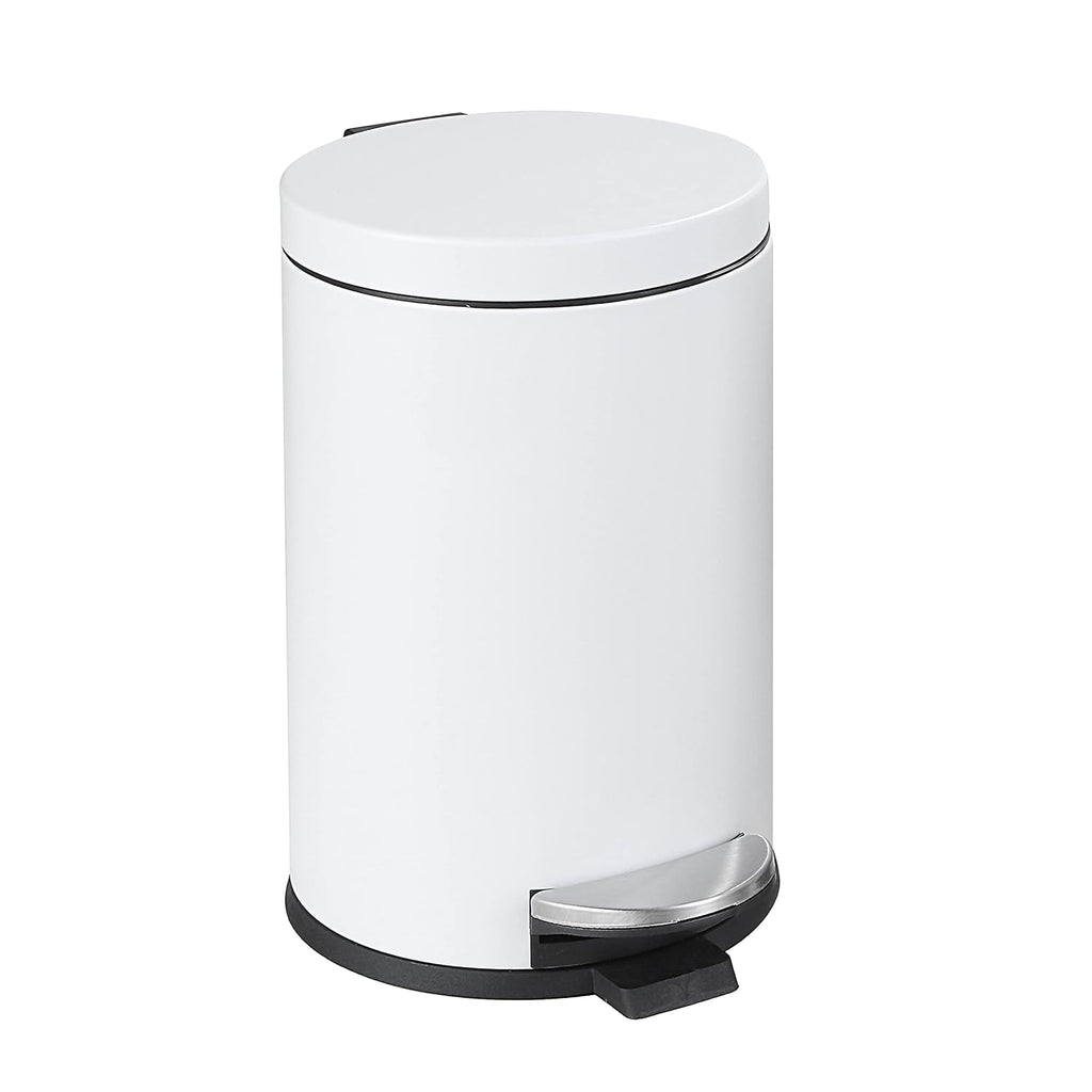 SunnyPoint 4.5 Liter(1.2 Gallon) Small Round Trash Can with Plastic Inner Bucket; Bathroom, Office, Kitchen and Bedroom Step On and Slow Close (WHT)