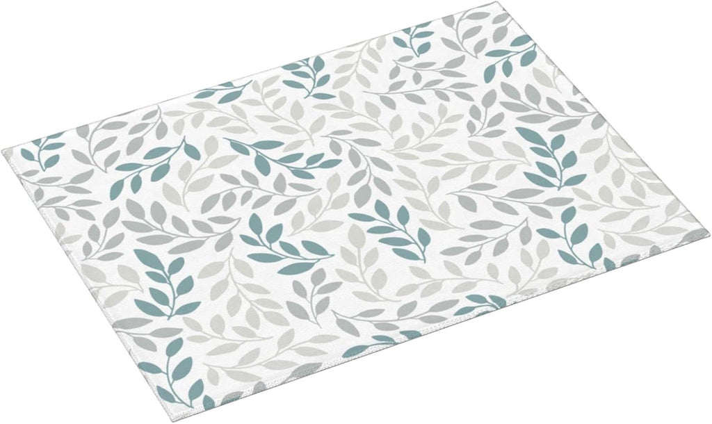 Grey And Blue Leaves Branches Microfiber Absorbent Reversible Dish Drying Mat For Kitchen Counter Xl Large Pad 18 X 24 Inch