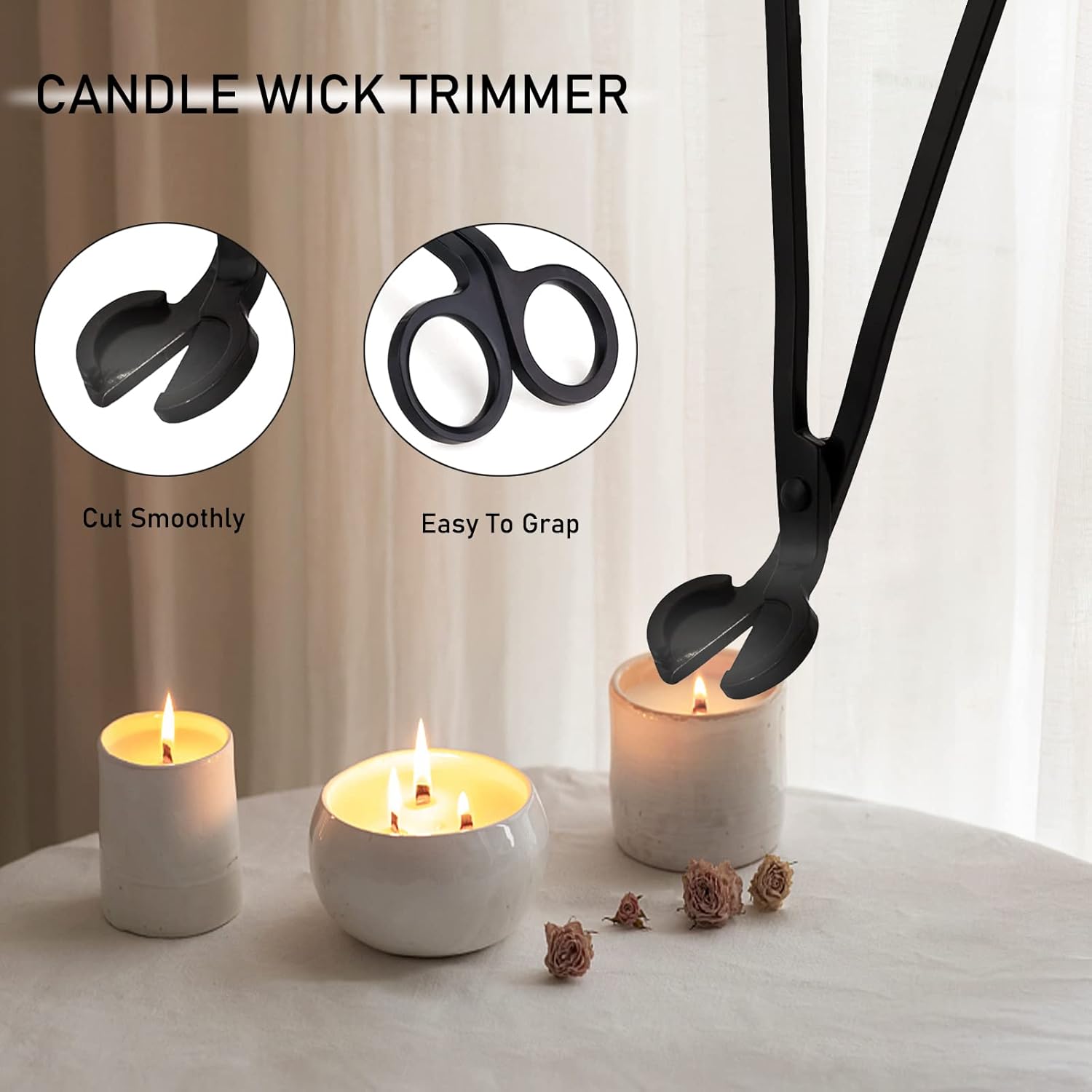 3 in 1 Candle Accessory Set, Candle Wick Trimmer Cutter, Candle Snuffer & Candle Wick Dipper for Candle Aromatherapy Lover Gift, Stainless Steel Candle Care Kit (Black)