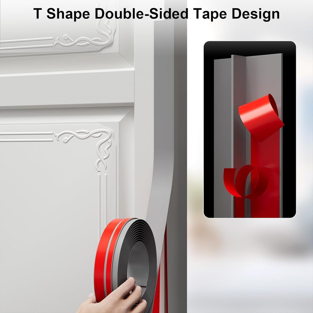 T-Shaped Door Draft Stopper, 1.97 in x 10 Ft Silicone Seal Strip for Windows Gaps, Weather Stripping Seal Strip Shower Sweep, Grey