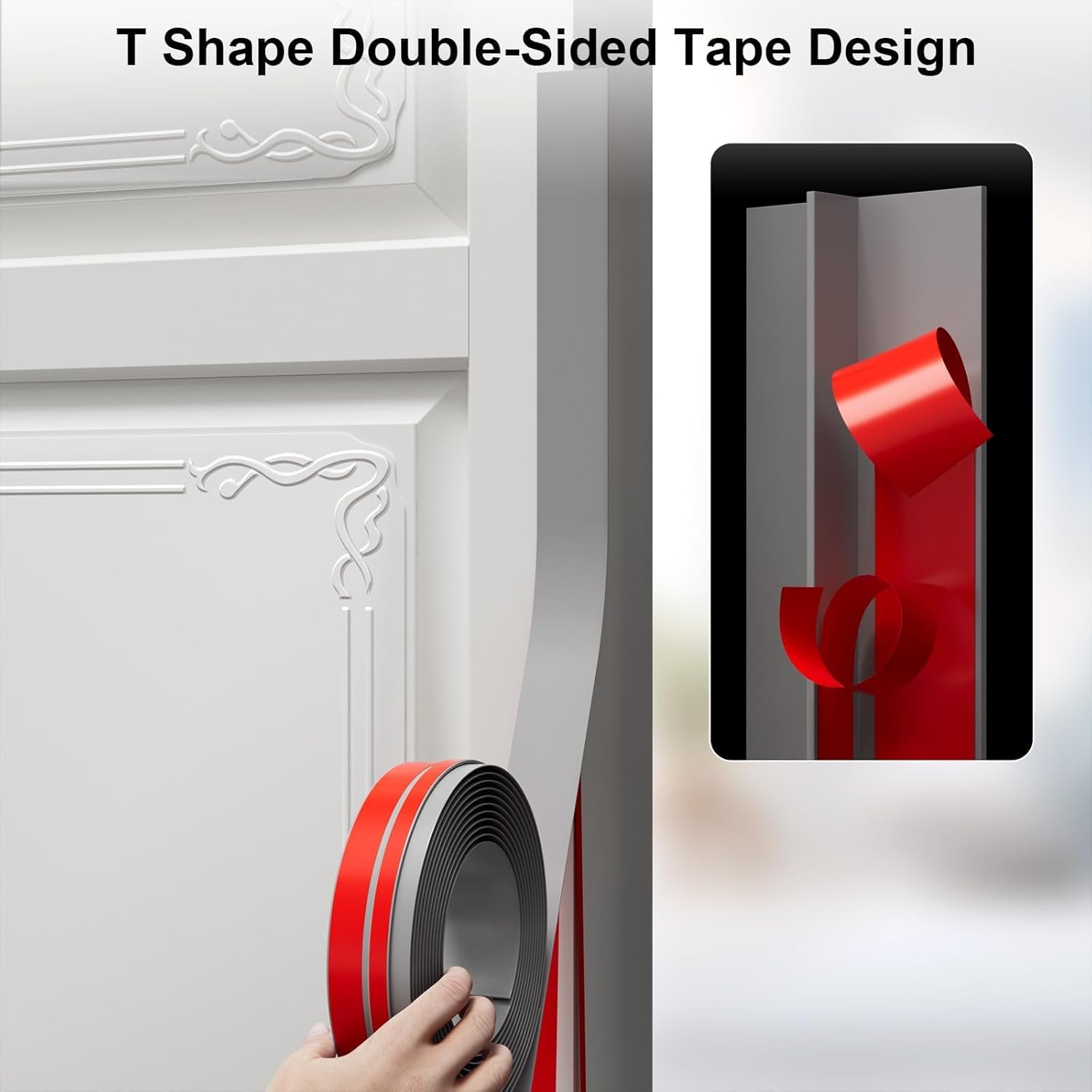 T-Shaped Door Draft Stopper, 1.97 in x 10 Ft Silicone Seal Strip for Windows Gaps, Weather Stripping Seal Strip Shower Sweep, Grey