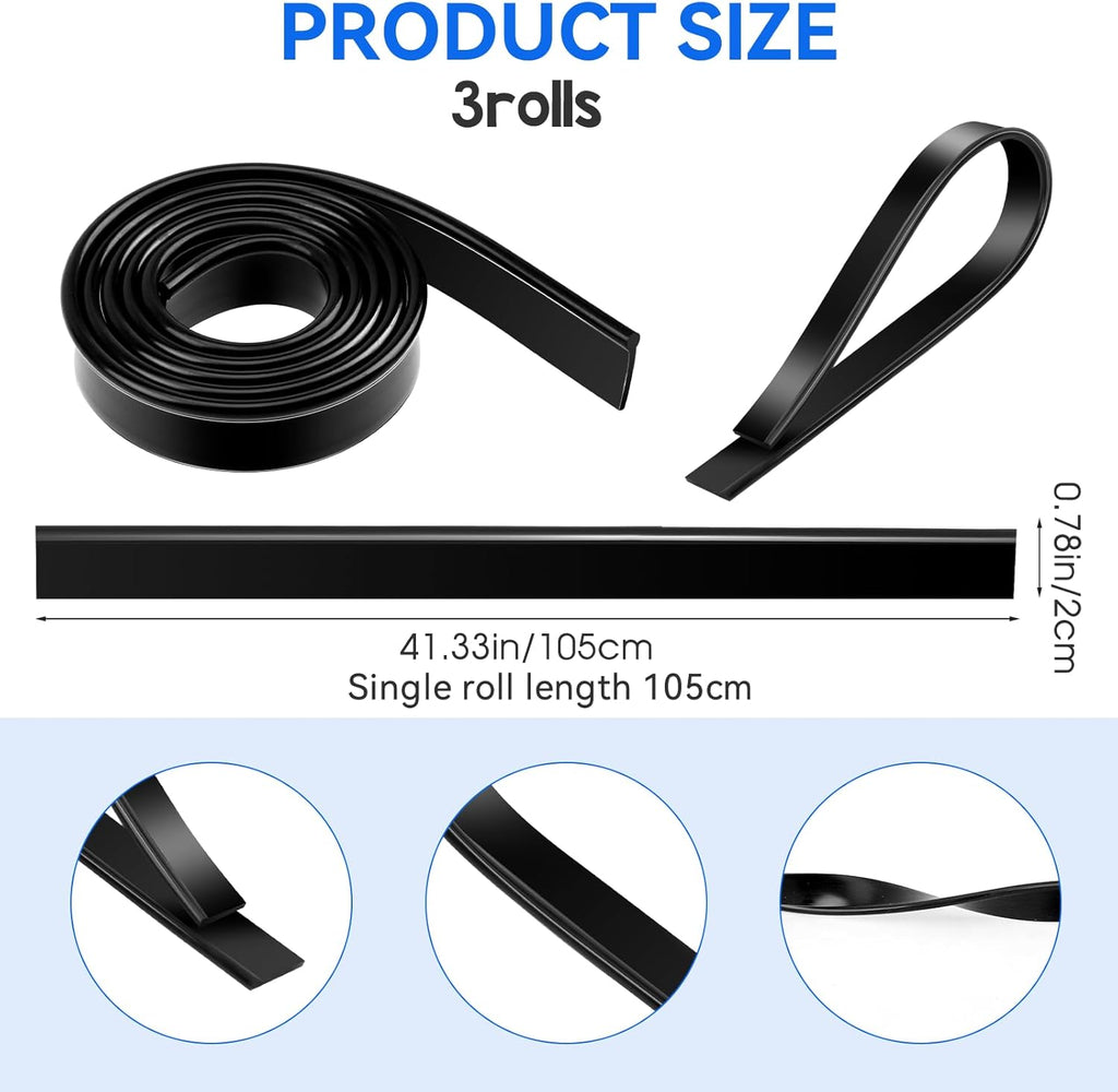 3 Rolls Squeegee Replacement Rubber Blades 41 Inch Silicone Black Blade for Glass Cleaning, Windows, Shower Doors - Scrubber Refill Head