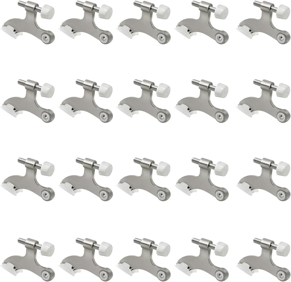 20 Pack Hinge Pin Brushed Nickel Door Stopper, Adjustable Heavy Duty Hinge Pin Door Stop with Rubber Bumper Tips