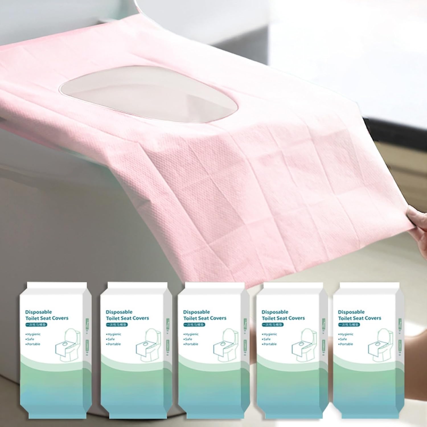50 Pack Toilet Seat Covers Disposable 16x24 Inch XL Portable Toilet Liners Travel Seat Cover for Outdoors,Hotel, Hospital, Travel, Public Toilet Seat Cover (50pack, PINK)