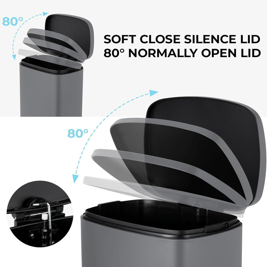 8 Gal Kitchen Trash Can, 30L Recycling or Garbage Bin, Brushed Stainless Steel Waste Basket, Soft&Quiet Close Dustbin, with Step-On Pedal, Removable Inner Bucket, for Home, Office, Living Room