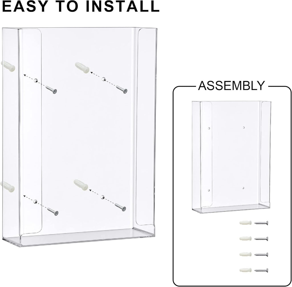 Amazing Abby Acrylic Glove Box Holder, Wall-Mounted Glove Dispenser, Floating Glove Box Organizer, Large Size (for 3 Boxes), 10.5" W x 15.0" H x 3.5" D (Mounting Hardware Included)