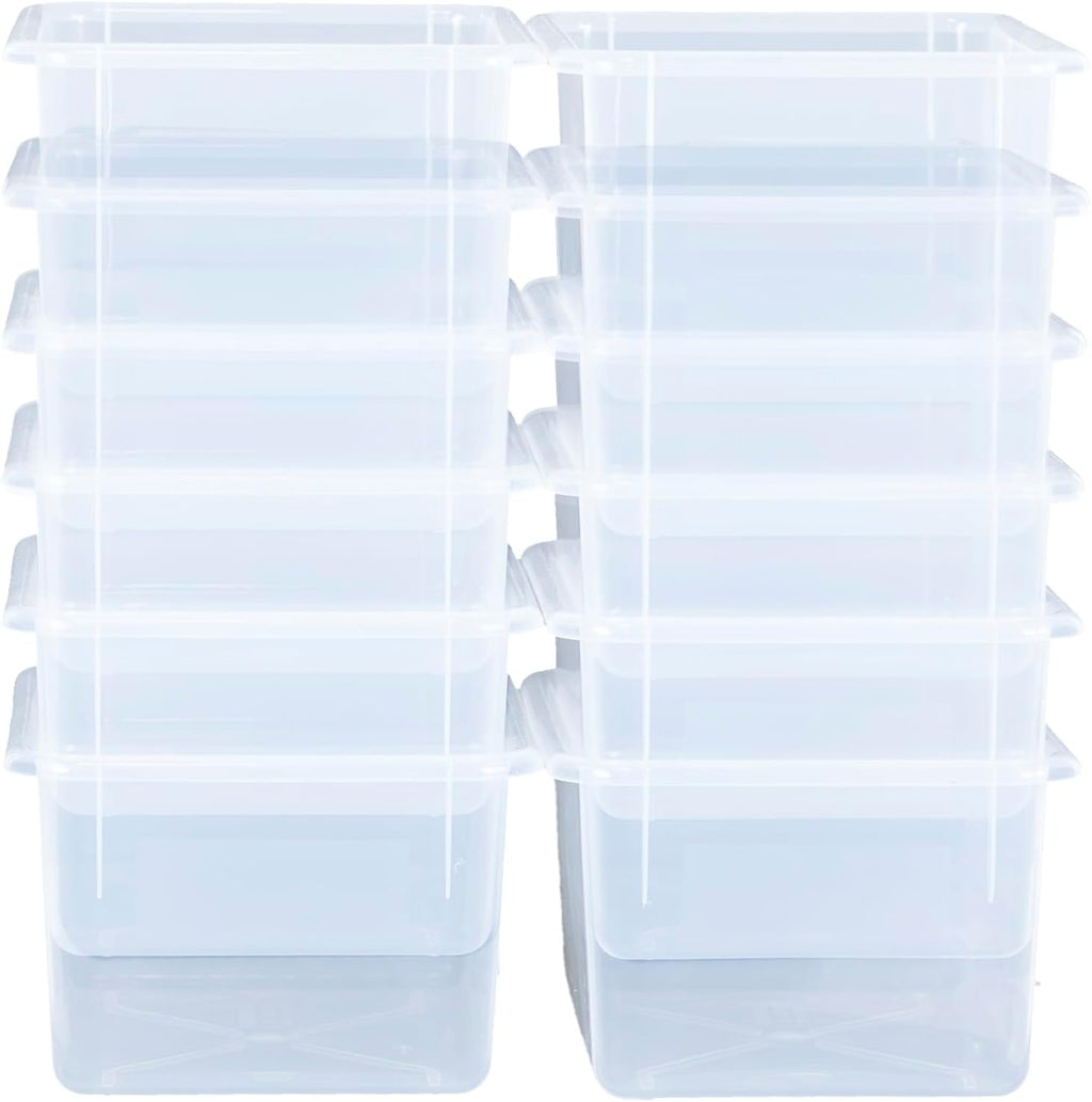 Wood Designs Cubby Storage Bin, Heavy Duty Plastic Containers for Kids Translucent Clear Cubby Tray Set of 12