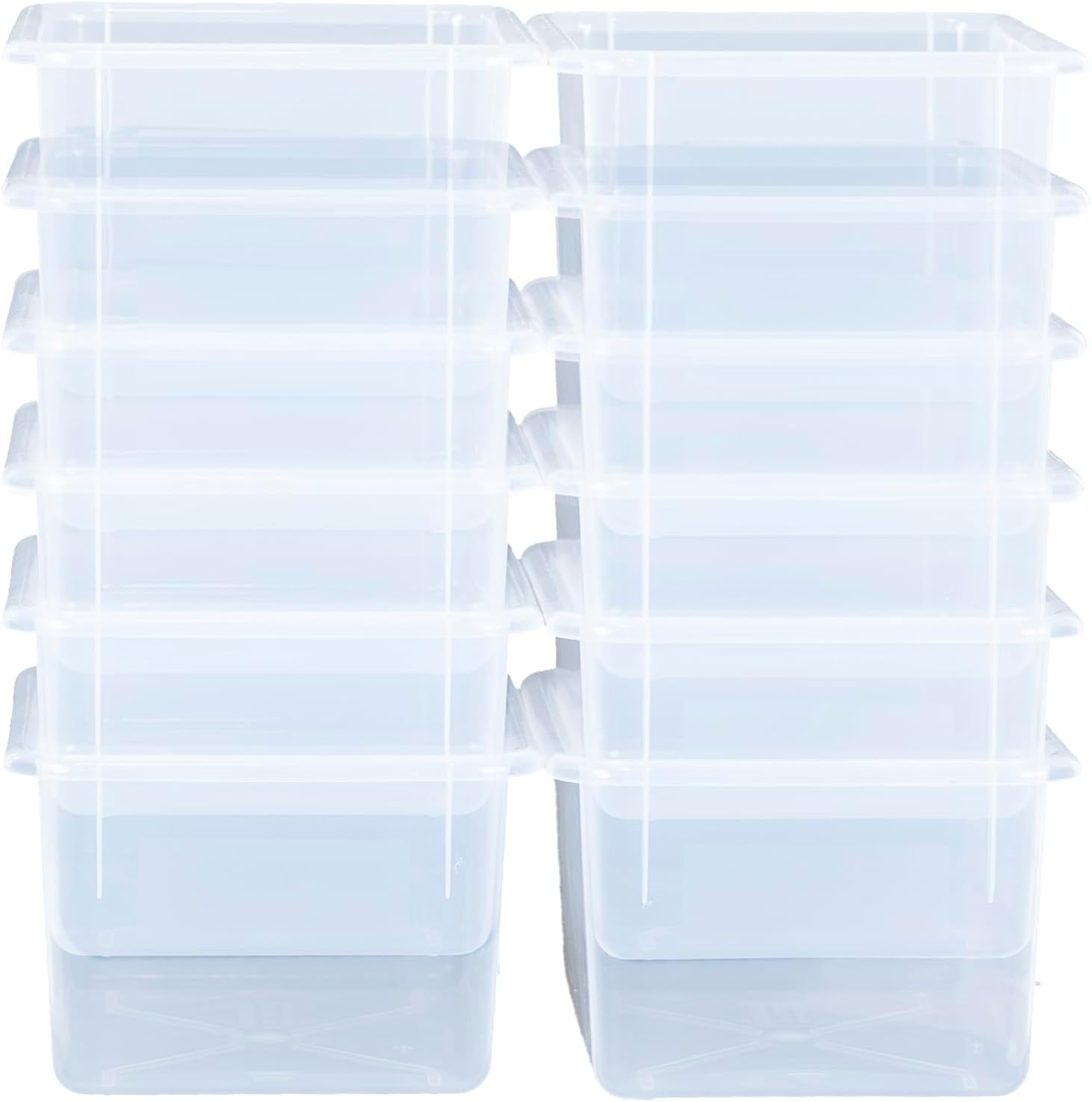 Wood Designs Cubby Storage Bin, Heavy Duty Plastic Containers for Kids Translucent Clear Cubby Tray Set of 12