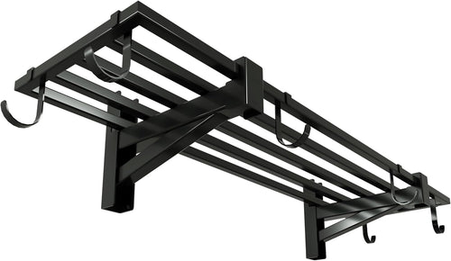 1-Pack Garage Wall Shelving,Heavy Duty Garage Storage Shelves, Wall Mounted Storage Shelving with 6 Hooks, 250LB Capacity, Black