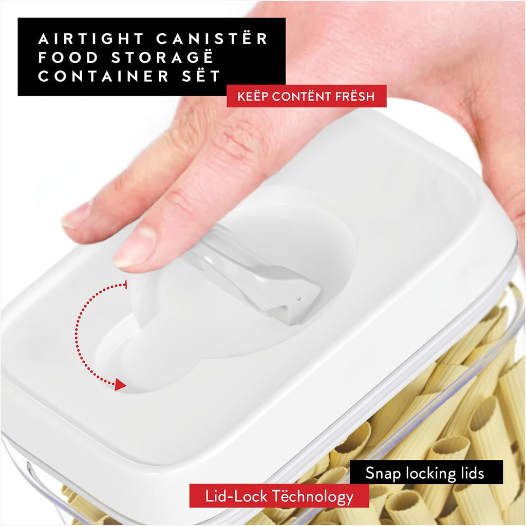 DWËLLZA KITCHEN Airtight Food Storage Containers for Pantry With White Lids – 6 Pack - Clear Air Tight Kitchen Containers Pantry Organization and Storage - BPA-Free Plastic - Keeps Food Fresh & Dry
