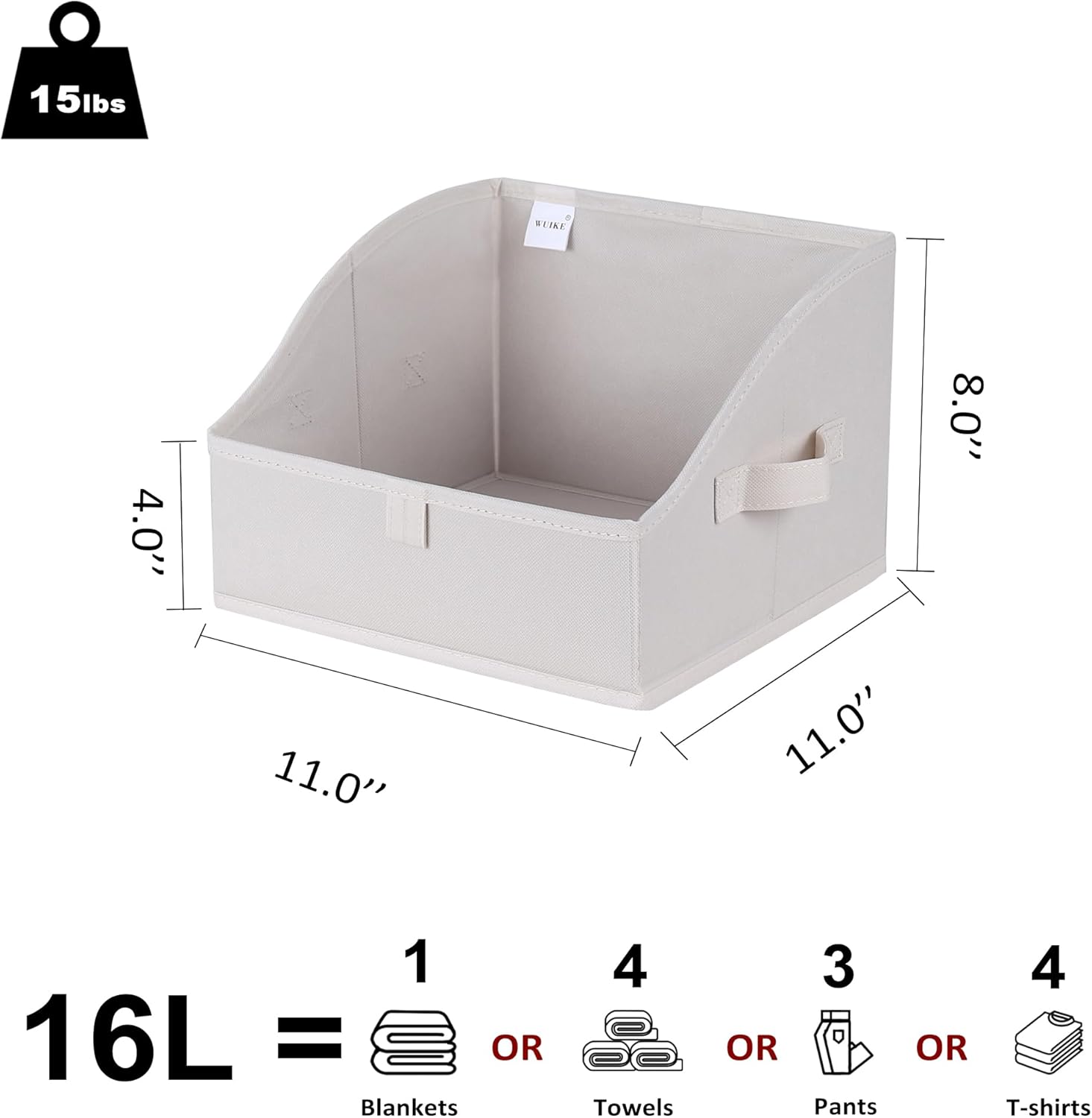 WUIKE Closet Storage Bins, Large Trapezoid Storage Boxes with Handles, Fabric Storage Baskets for Organizing Clothes, Sheets, Blankets, Decorative Storage Bins, White & Beige