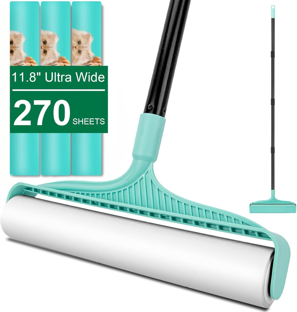 KeFanta Large Lint Rollers for Pet Hair Extra Sticky, 11.8" Wide Giant Lint Roller with 53" Long Handle, Big Pet Hair Sticky Remover for Floor Carpets Couch Clothes (270 Sheets)