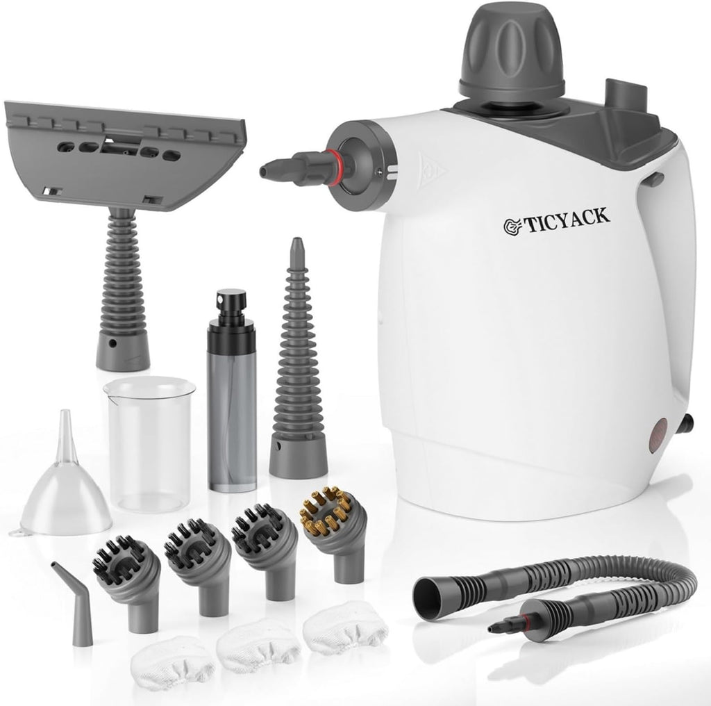 Handheld Steam Cleaner, Steam Cleaner with 16 PCS Accessory & Safety Lock, 500ML Large Capacity Natural Surface Steam for Cleaning, Multipurpose Steamer for Home, Car, Bathroom, Grease (White)