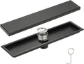 uxcell Rectangular Shower Drain, Brushed 304 Stainless Steel Odor-Proof Floor Drain Linear Shower Drain Hair Catcher for Bathroom Kitchen and Laundry Room(16 Inch, Black)
