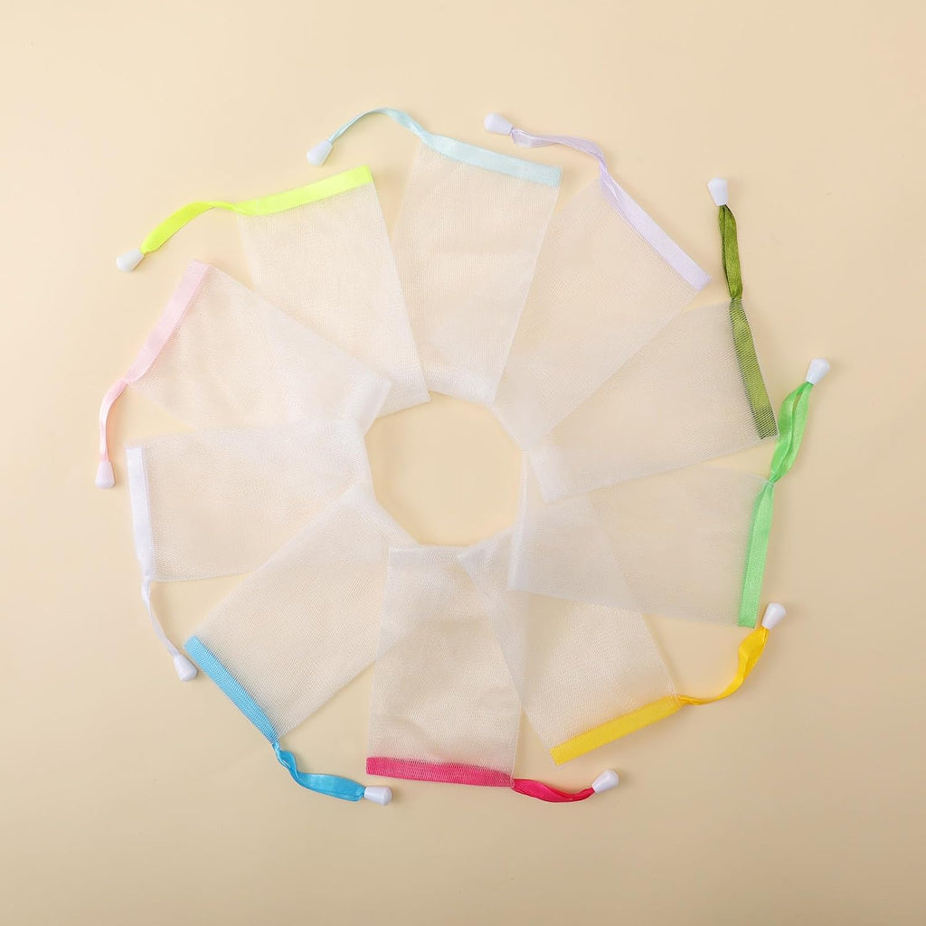 Sunnyray 50 Pcs 10 Colors Soap Bag Soft Handmade Soap Bubble Mesh Bags Exfoliating Mesh Pouch with Drawstring for Foaming and Drying for Shower Body Facial Cleaning Tool