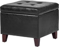 Adeco Storage Ottoman Foot Rest Stool, Leather Ottoman Footstool with Solid Wood Legs and Hinged Lid, 17.7" Small Foot Stool for Living Room, Bedroom