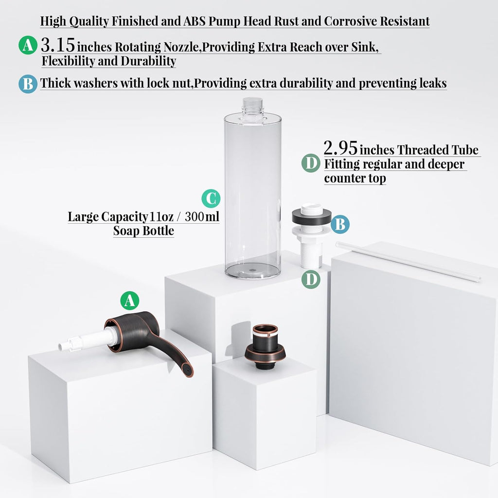 SAMODRA Kitchen Sink Soap Dispenser Oil Rubbed Bronze Built-in Soap Dispenser,ABS Dispenser Pump Head with 11 oz PET Bottle, Refill from Top