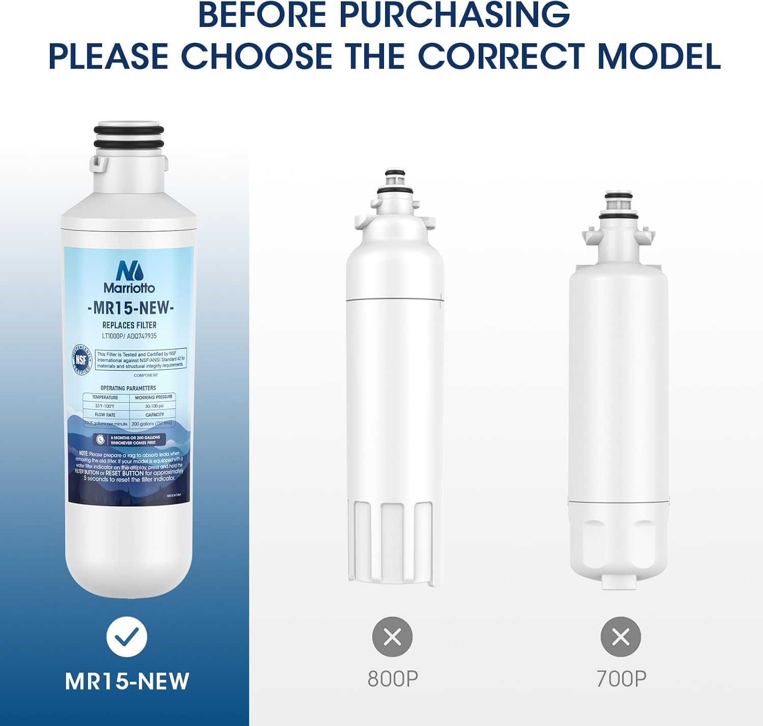 MARRIOTTO LT1000PC Refrigerator Water Filter, Water Filter ADQ747935 Compatible with LT1000PC, LT1000PC/PCS, LT-1000PC, MDJ64844601, ADQ747935, ADQ74793504 Water Filter (3 Pack)