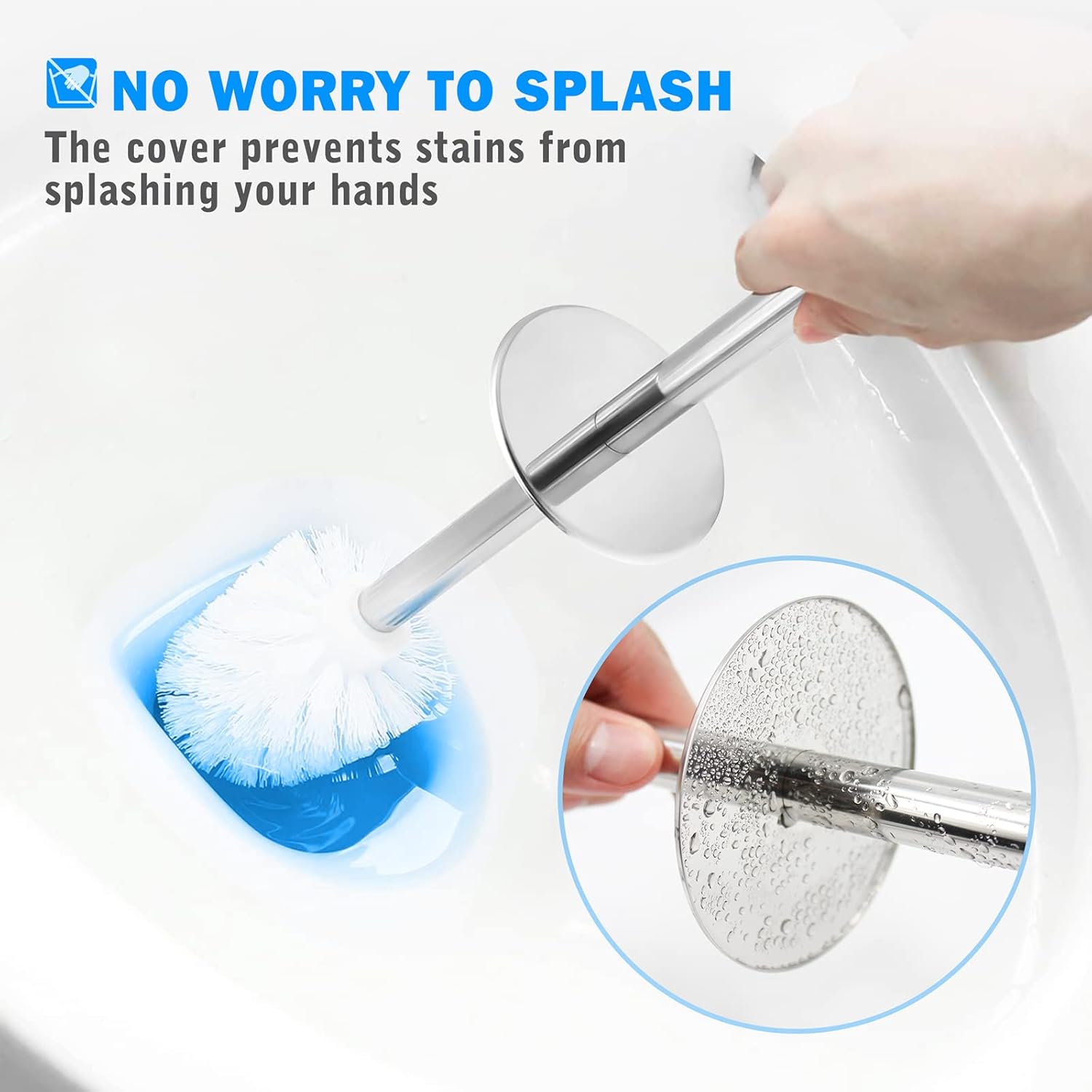 Toilet Brush and Holder, 2 Pack Toilet Brush with 304 Stainless Steel Long Handle, Toilet Bowl Brush for Bathroom Toilet-Ergonomic, Elegant,Durable (White)