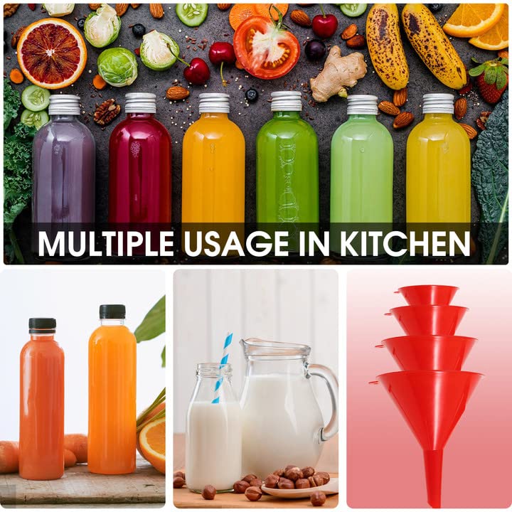 Oil Funnel Set - Plastic Funnel Kit for Car & Kitchen Use - Filling Bottles, Jars & Containers - Mini, Small & Large (4)