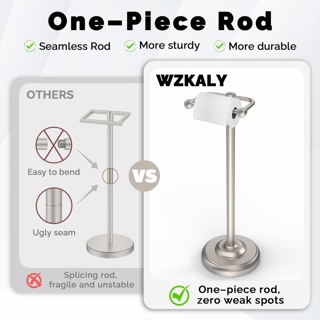 Toilet Paper Holder Stand, Brushed Nickel Toilet Paper Holder Free Standing, Post Pivoting Design & Stable Weighted Base SUS304 Stainless Steel for Bathroom(Mega Roll)
